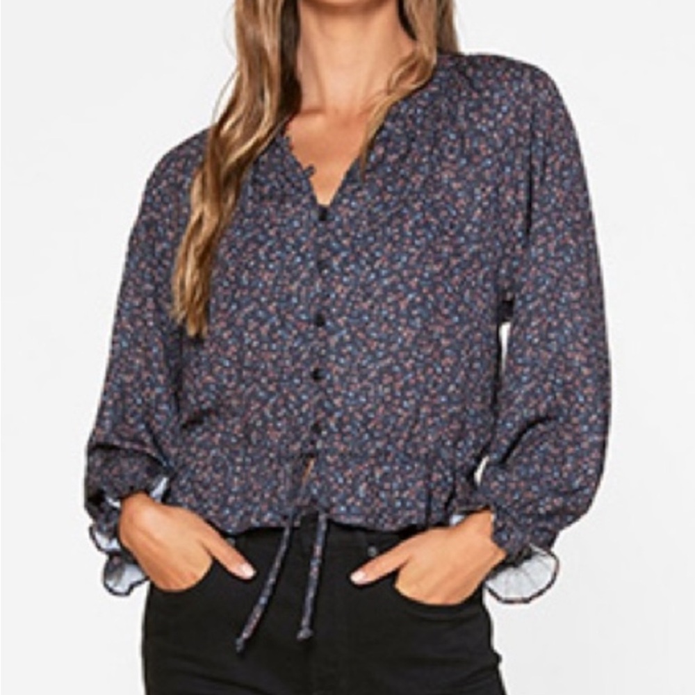 OUTERKNOWN  Poet Blouse in Indigo Mariquita